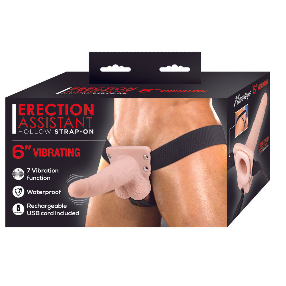 Erection Assistant Hollow Vibrating Strap-On 6 inch Flesh Pink
