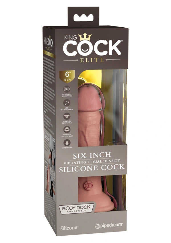 King Cock Elite 6 Inch Dual Density Vibrating Cock Flesh Pink