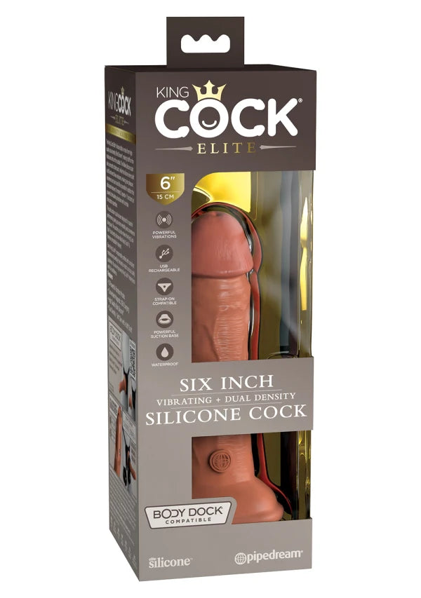 King Cock Elite 6 Inch Dual Density Vibrating Cock Flesh Brown