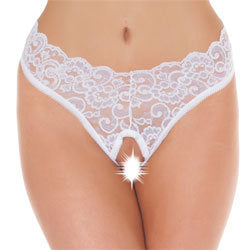 White Lace Open Crotch G-String