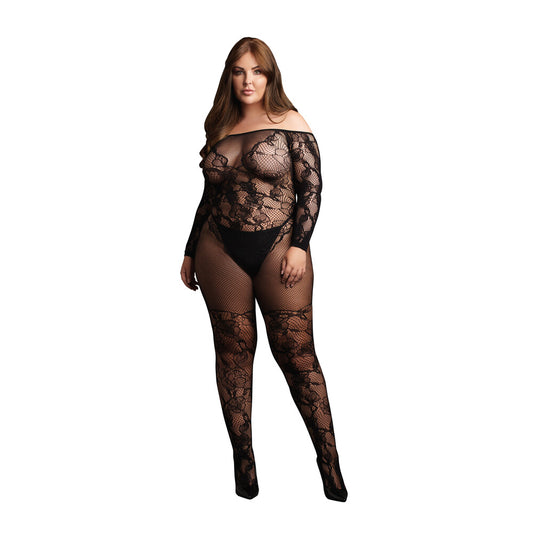 Le Desir Bodystocking With Off Shoulder Long Sleeves