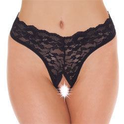 Black Lace Open Crotch G-String